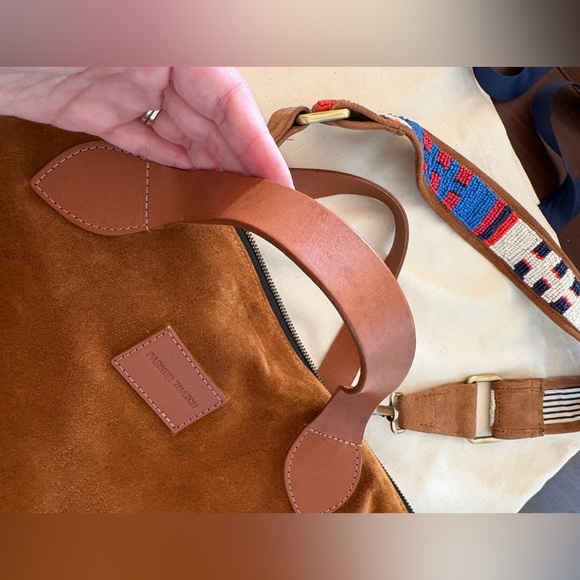Parker Thatch Charlie Suede Top-Handle Tote Bag in Caramel Brown - Picture 7 of 16